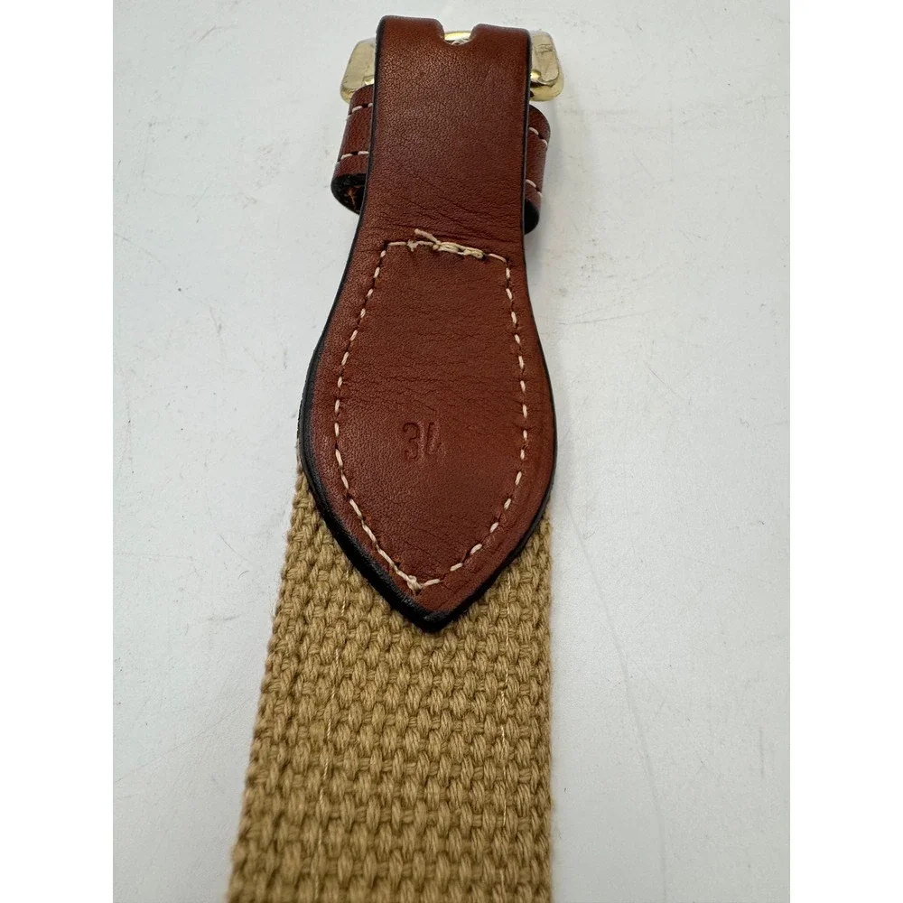 Orange White Checkered Ribbon Canvas Web Belt Leather Tabs Brass Buckle Size 34